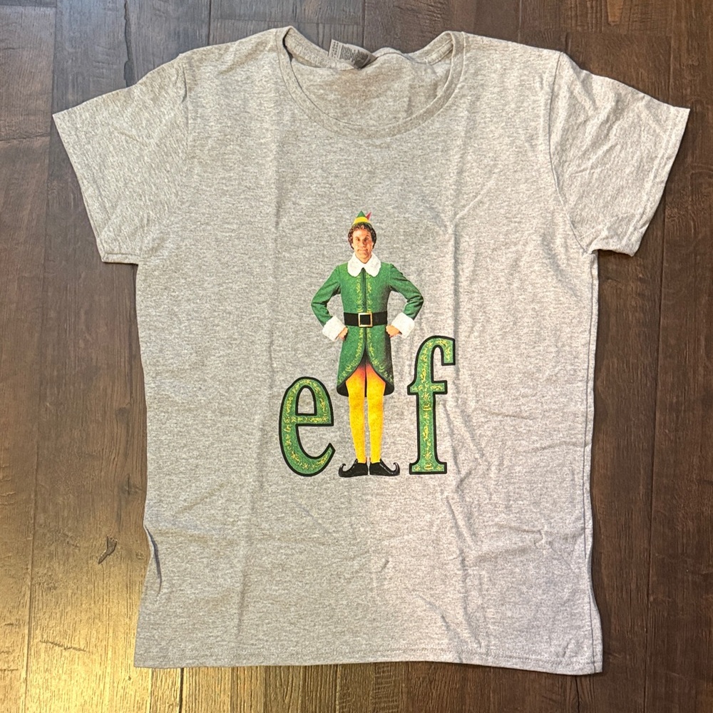 ELF Gray Tee with Green & Yellow Character Graphic